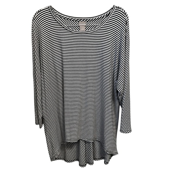 CHICO'S Size‎ 3 US XL Striped High Low Hem 3/4 Dolman SleeveTop Coastal Nautical - Picture 1 of 4